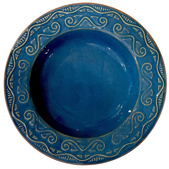 Set of 4 Pier 1 Imports TUNISIA 8 1/2" Blue with Tan Scroll Flat Rim Cereal Bowl - Picture 5 of 10